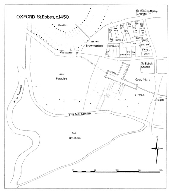 Fig. 8: Greyfriars and St. Ebbes, ca. 1450 (Hassall p. 276)